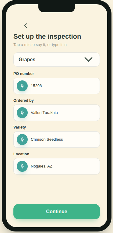 Creating a new inspection in tap mode