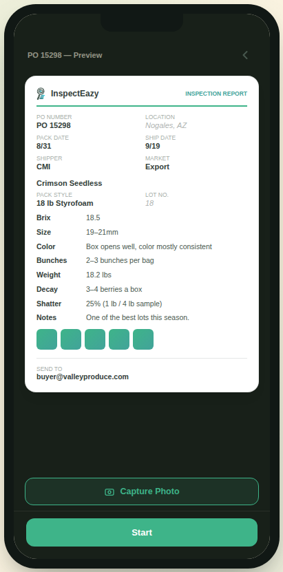 Finished inspection report preview