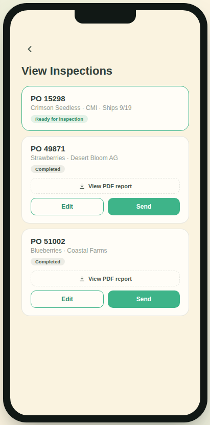 List of inspections in the InspectEazy app